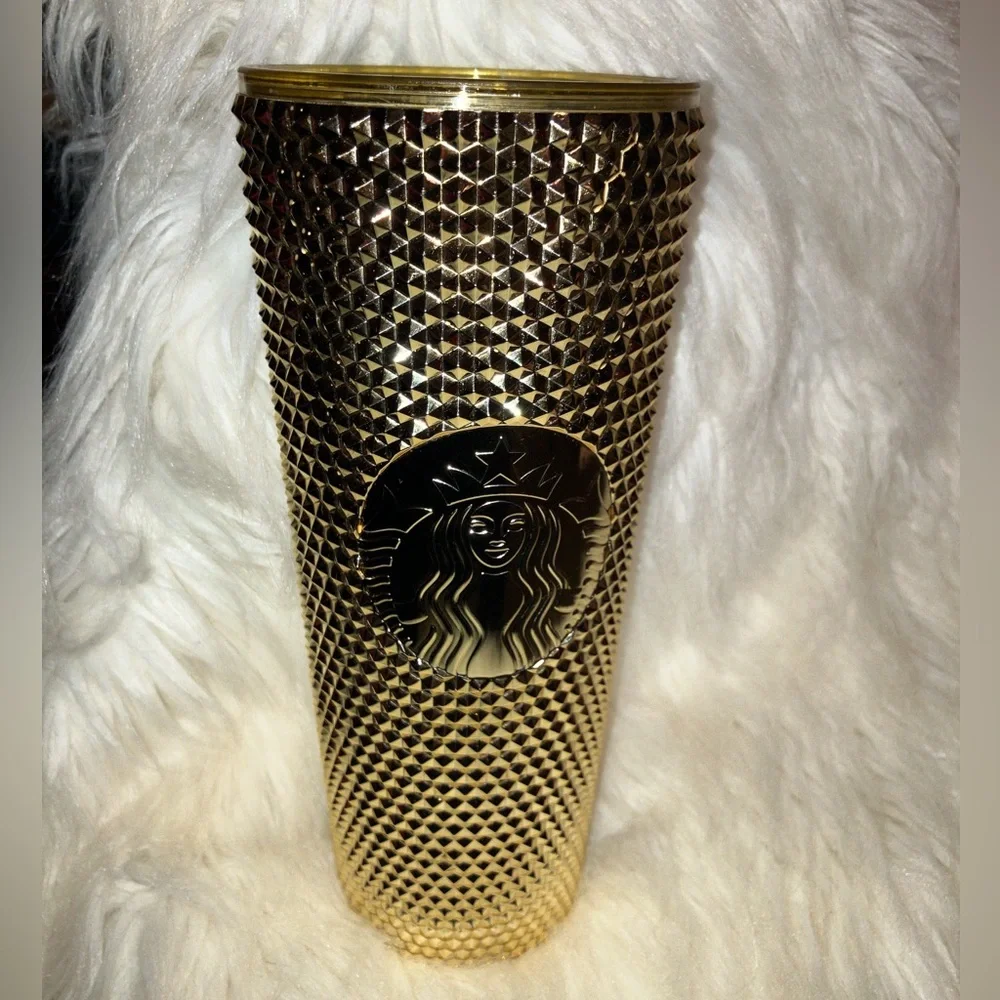 Gold Starbucks Studded Bling Cold Cup Tumbler 24oz. Christmas 2022 - Picture 1 of 6